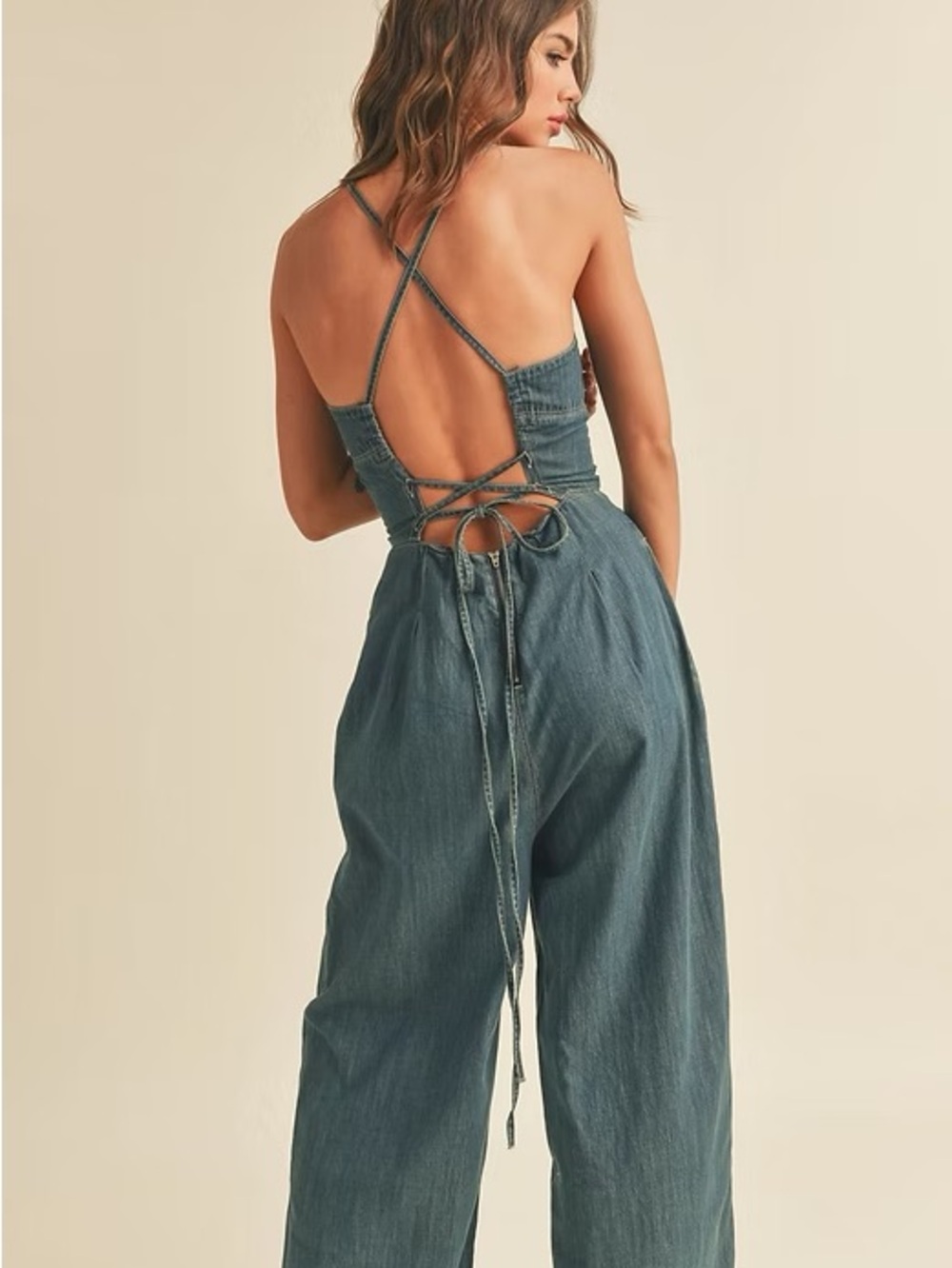 Denim Blue Tie-Back Jumpsuit
